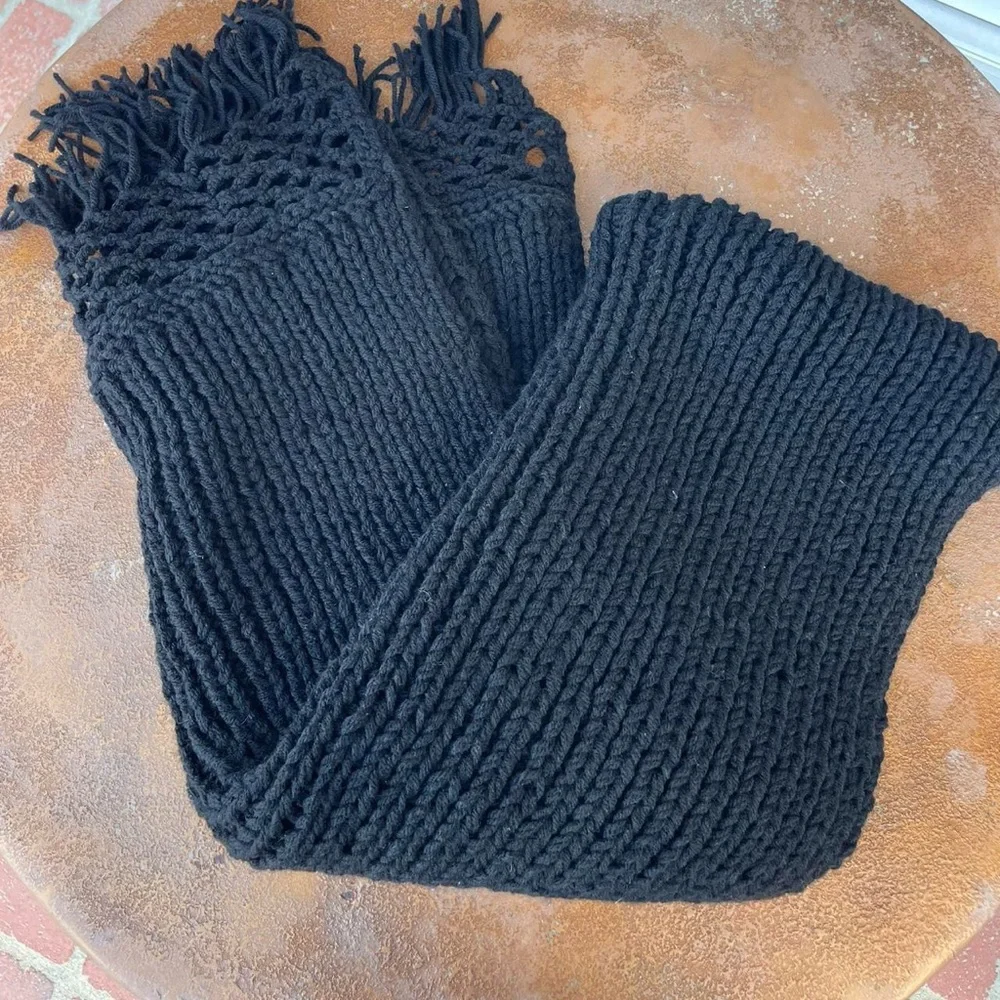 Black handmade crochet shawl poncho with fringe